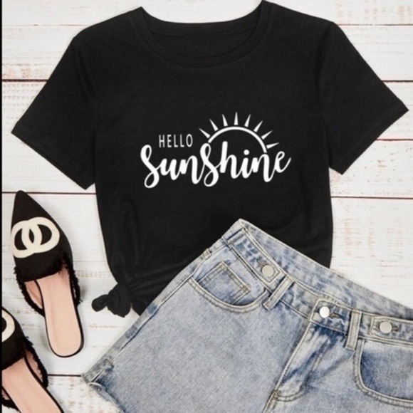 Tops - ❌Not For Sale❌ NEW Black Cotton T-Shirt Hello Sunshine Slogan Tee